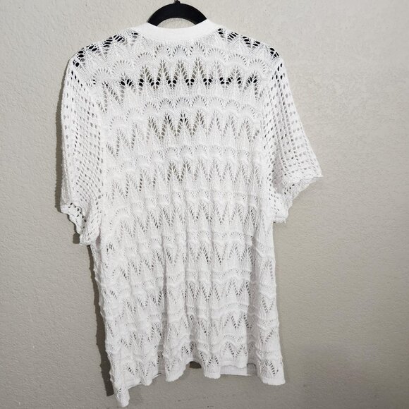 Basic Editions Cardigan Womens 1X White One Button Knit Short Sleeve Crochet - Picture 4 of 12